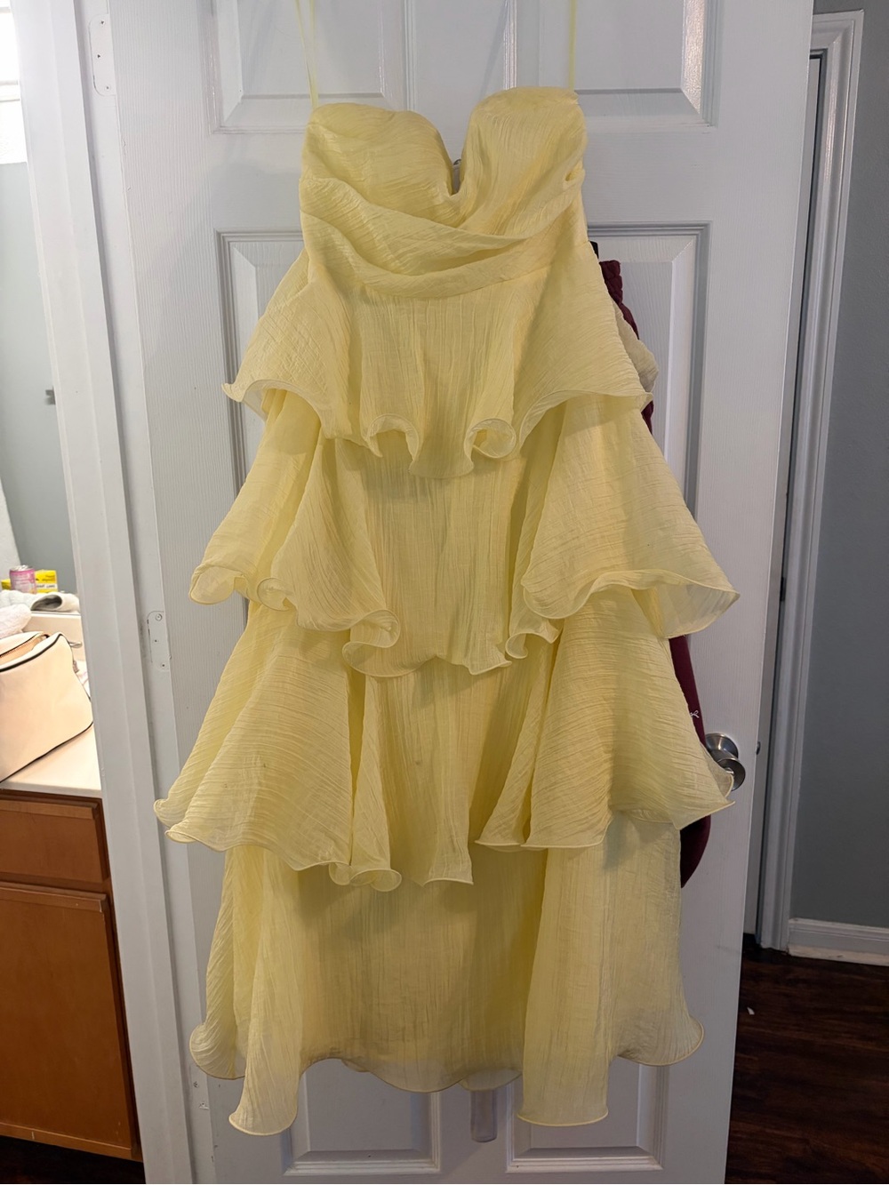 Yellow Tiered Ruffled Strapless Dress
